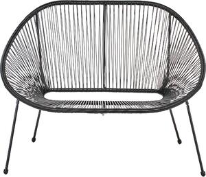 BELIANI Panca da giardino nera in rattan artificiale acciaio 114 cm vimini ovale 2 posti mobili da giardino moderni soggiorno giardino