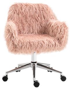 Sedia da scrivania Moonbite per signore, con imbottitura in ecopelliccia, sedia girevole ergonomica e regolabile in altezza, base a cinque razze argentata, ecopelliccia, rosa