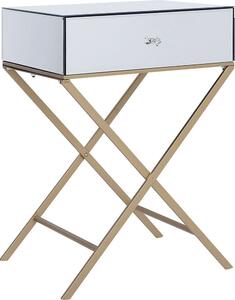 Tavolino BELIANI con specchio argento, gambe superiori in metallo 50 x 40 cm, stile Glam moderno con 1 cassetto
