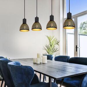 Lampada a sospensione, metallo nero con finitura dorata, aspetto effetto legno, altezza 120 cm