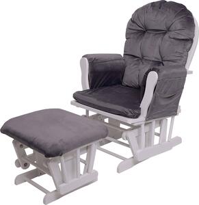 Poltrona relax MCW-C76, poltrona a dondolo con poggiapiedi ~ Velluto, grigio, struttura bianca