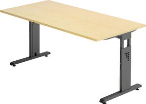 Scrivania serie O | incl. vassoio portacavi | piede a C | regolabile in altezza, dimensioni piano d'appoggio:160 x 80 cm, colore piano d'appoggio:acero, colore struttura:grafite
