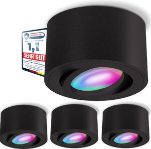 SSC-LUXon set di 4 faretti da superficie CELI-1BM piatto orientabile nero con WLAN Smart RGB LED - faretto da soffitto compatibile con Alexa, Siri e Google
