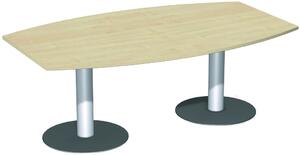 Tavolo da conferenza, LxPxA 2000x800/1200x720 mm, forma a botte, colore del piano acero, colonna argento, base a disco antracite