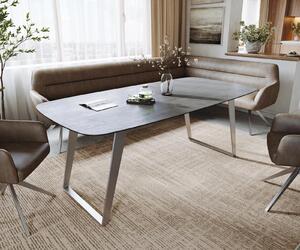 DELIFE Tavolo da pranzo Edge Boot, 200x100 cm, piano in Vetroceramica effetto cemento grigio, struttura in acciaio inossidabile, design inclinato