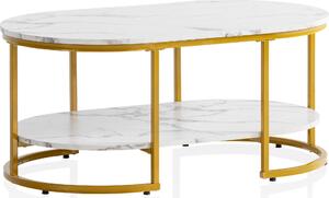 WOHNLING Tavolino da caffè 100x60x45 cm Bianco con aspetto marmoreo Tavolo da soggiorno Tavolo rettangolare da salotto con ripiano Tavolino da caffè Moderno con oro