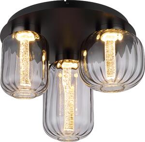 Plafoniera LED, cromo nero, vetro fumé, P 49 cm
