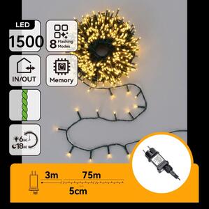 Aigostar - Catena luminosa natalizia LED per esterni 1500xLED/8 funzioni 78m IP44 bianco caldo