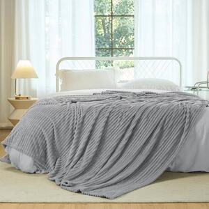 WOLTU Coperta morbida in flanella calda 220x240 cm, coperta in pile con motivo a righe, grigia