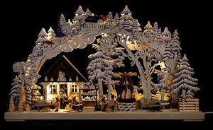 Arco a doppia candela LED Ratags 72x43 cm, Design:Arti e mestieri Erzgebirge