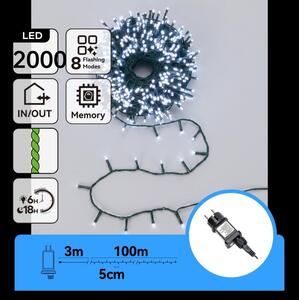 Aigostar - LED Catena luminosa natalizia da esterno 2000xLED/8 funzioni 103m IP44 bianco freddo