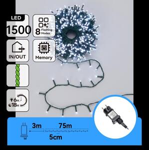 Aigostar - LED catena luminosa natalizia da esterno 1500xLED/8 funzioni 78m IP44 bianco freddo