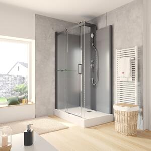 Porta scorrevole della cabina wellness Corsica di Schulte, cabina completa, vetro di sicurezza ESG chiaro spessore 6 mm, pareti posteriori 5 mm ESG nero, colore profilo: nero, 120 x 80 x 220 cm