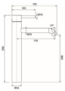 Herzbach, miscelatore monocomando per lavabo, serie DEEP BLACK, dimensioni XL (170 mm), per bassa pressione, senza tappo a risciacquo, finitura nera opaca