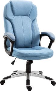 Sedia ergonomica Moonbite, modello "Chefsessel", con schienale alto, sedia da ufficio color azzurro chiaro con finitura effetto lino, funzione basculante, rotelle a 360°, imbottitura in schiuma, colore azzurro chiaro
