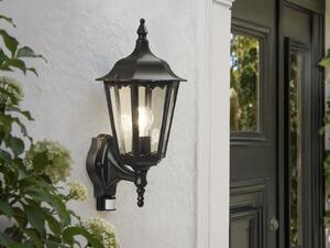 Lampada da esterno a LED con sensore di movimento, grande lanterna da parete nera, altezza 48 cm