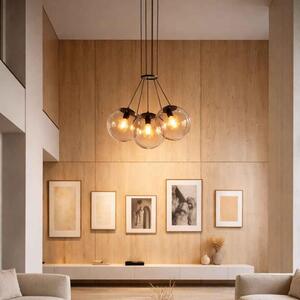 S.luce Orb Cluster: lampada a sospensione in vetro a forma di sfera, ideale per gallerie, con 3 luci. Modello "Rauch", diametro 20 cm, disponibile in versione rotonda e allungata