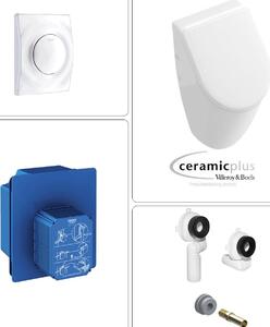 VILLEROY & BOCH Orinatoio Subway con coperchio SoftClose e valvola di scarico a parete GROHE con piastra di risciacquo, bianco