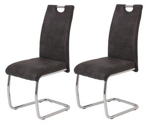 Hela Tische, set di 2 sedie da sala da pranzo cantilever Flora - rivestimento vintage antracite - struttura in metallo a tubo tondo cromato - portata 120 kg - schienale con maniglia