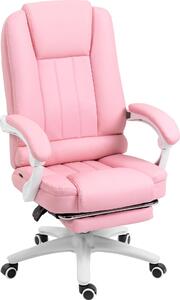 Sedia da ufficio Moonbite con poggiapiedi estraibile e funzione reclinabile a 135°, sedia da scrivania regolabile in altezza con supporto lombare, rivestita in ecopelle, colore rosa