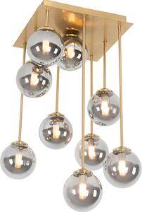 QAZQA - Lampada da soffitto in stile rustico vintage moderno | Lampada da soffitto | Lampada | Lampada dorata | Ottone a 9 luci con vetro fumé - Atene | Camera da letto | Rotonda | Compatibile con LED G9