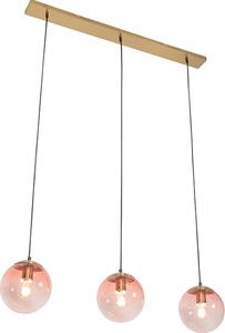 QAZQA - Lampada a sospensione Art Deco I lampada a sospensione in ottone con vetro rosa a 3 luci - Pallon Mezzi I soggiorno I camera da letto - allungata - LED adatto E27