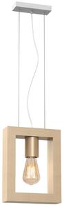 Lampada a sospensione MACK bianca, ottone e legno chiaro, 1xE27x60W, legno, dimensioni: 100x14x8 cm, IP20, Milagro