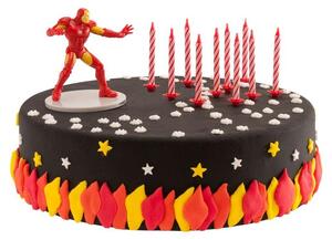 Statuetta per torta Iron Man e candele rosse