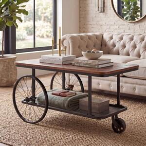 Tavolino da salotto MCW-Q69, tavolino da salotto, stile industriale retrò con cerchio in legno, 54x100x60 cm ~ marrone, metallo nero