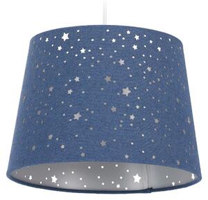 Relaxdays Lampada per cameretta a forma di stelle, lampada a sospensione per bambini, motivo cielo stellato, E27, paralume rotondo in tessuto, blu