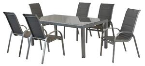 Set di mobili da giardino Merxx Amalfi grafite 7 pezzi, 6 sedie impilabili, 1 tavolo 190 x 100 cm - alluminio/tessuto
