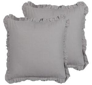 Set di 2 cuscini decorativi in lino con bordi sfrangiati 45x45 cm grigio classico decor accessori Beliani