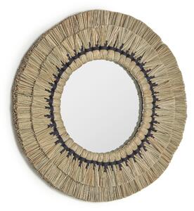 Specchio rotondo Akila beige in fibre naturali e corda di cotone nero Ø 60 cm