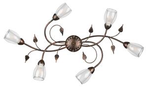 LILIANA PLAFONIERA OVALE 6 LUCI IN METALLO BRONZO SPENNELLATO ORO CON DIFFUSORI IN VETRO CLASSICA