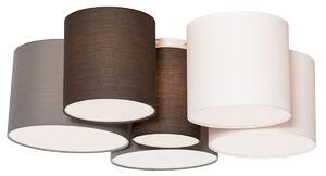QAZQA - Plafoniera moderna I plafoniera I lampada I apparecchio bianco grigio e marrone a 6 luci - MultiDrum con paralume I soggiorno I camera da letto - tessile rotondo - LED adatto E27