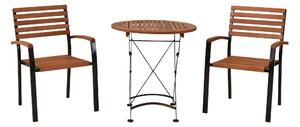 Set di mobili da giardino Merxx Schlossgarten 3 pezzi, 2 poltrone impilabili, tavolo pieghevole Ø 70 cm - acciaio piatto con eucalipto