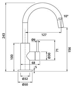 Miscelatore monocomando per lavabo Herzbach DEEP, modello Slim, taglia M, con maniglia laterale, senza tappo a risciacquo, finitura cromata