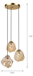 Lampadario a cavo CRISTAL 3xE14/15W/230V ottone/beige fumé