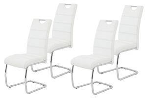 Hela Tische, set di 4 sedie per sala da pranzo a sbalzo Flora - rivestimento in Similcuoio bianca - struttura in metallo a tubo tondo cromato - portata 120 kg - schienale con maniglia