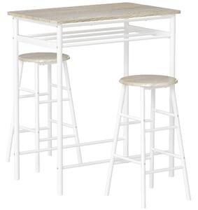 HOMCOM Set Tavolo Alto Bar con 2 Sgabelli Alti in Legno Stile Nordico, con Mensola e Sgabelli Cucina con Poggiapiedi, Bianco|Aosom Italy