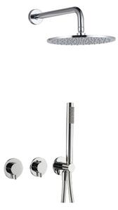 Sistema doccia incasso BB Rain con termostato e deviatore, doccetta e flessibile + braccio doccia e soffione Rain, cromato
