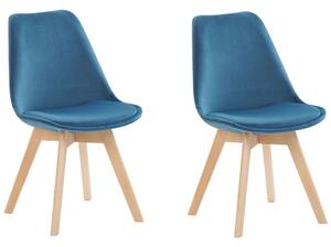 Set di 2 sedie da pranzo con rivestimento in velluto blu Sedile con gambe in legno eleganti dal design moderno Beliani