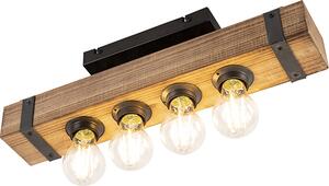 QAZQA - Stile industriale | Vintage | Stile industriale | Vintage | Lampada da soffitto | Lampada da soffitto | Lampada | Lampada in legno - ReenaI a 4 luci | Soggiorno | Camera da letto - Forma allungata - Compatibile con LED E27
