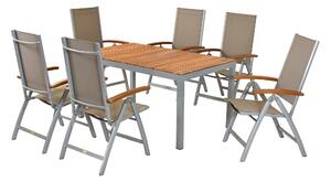 Set di mobili da giardino Merxx Naxos 7 pezzi, 6 sedie pieghevoli, 1 tavolo 150 x 90 cm - alluminio/tessuto/acacia