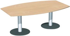 Tavolo da conferenza, LxPxA 2000x800/1200x720 mm, forma a botte, colore del piano faggio, colonna argento, base a piatto antracite