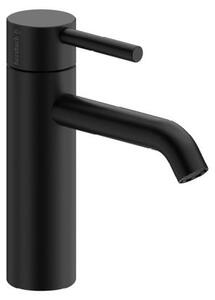 Herzbach, miscelatore monocomando per lavabo, serie DEEP BLACK, dimensione M, 130 mm, senza tappo di scarico, finitura nera opaca