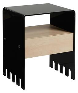 Comodino In metacrilato nero con cassetto TRIONFO 40x33xh49 cm - Particolari in ottone cassetto Acero mondial