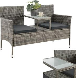 Panca da giardino Juskys in polyrattan Monaco - panca a 2 posti con tavolo e cuscini - 133 × 63 × 84 cm - panca in rattan resistente alle intemperie - grigio-mattato