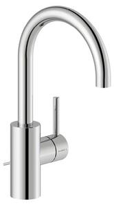 Miscelatore monocomando per lavabo Herzbach DEEP, modello L, maniglia laterale con gruppo di scarico a tirante, cromato