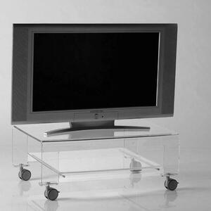 Tavolino Porta TV con ruote 75x52xh31 cm VERVE struttura in metacrilato trasparente e dettagli in metallo cromato Trasparente